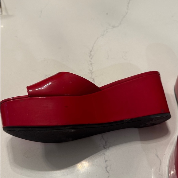 Prada Red Patent Slide Platform Sandals - Picture 4 of 9